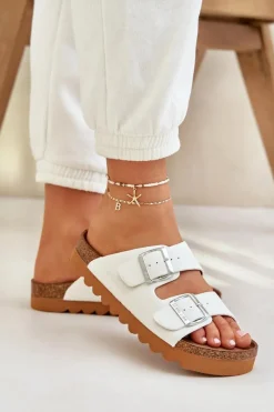 Sale Big Star Shoes Klasyczne Damskie Klapki Big Star LL274480 Białe Biały