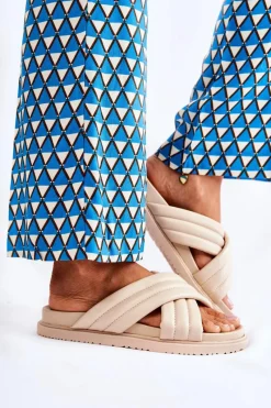 Klapki Damskie Klasyczne>Boto Klasyczne Damskie Klapki Skórzane Beżowe Daron