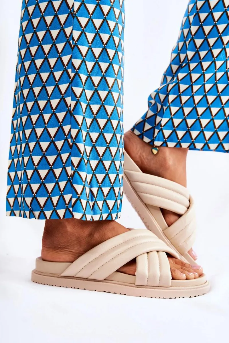 Klapki Damskie Klasyczne>Boto Klasyczne Damskie Klapki Skórzane Beżowe Daron