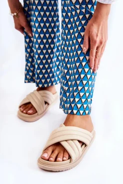 Klapki Damskie Klasyczne>Boto Klasyczne Damskie Klapki Skórzane Beżowe Daron