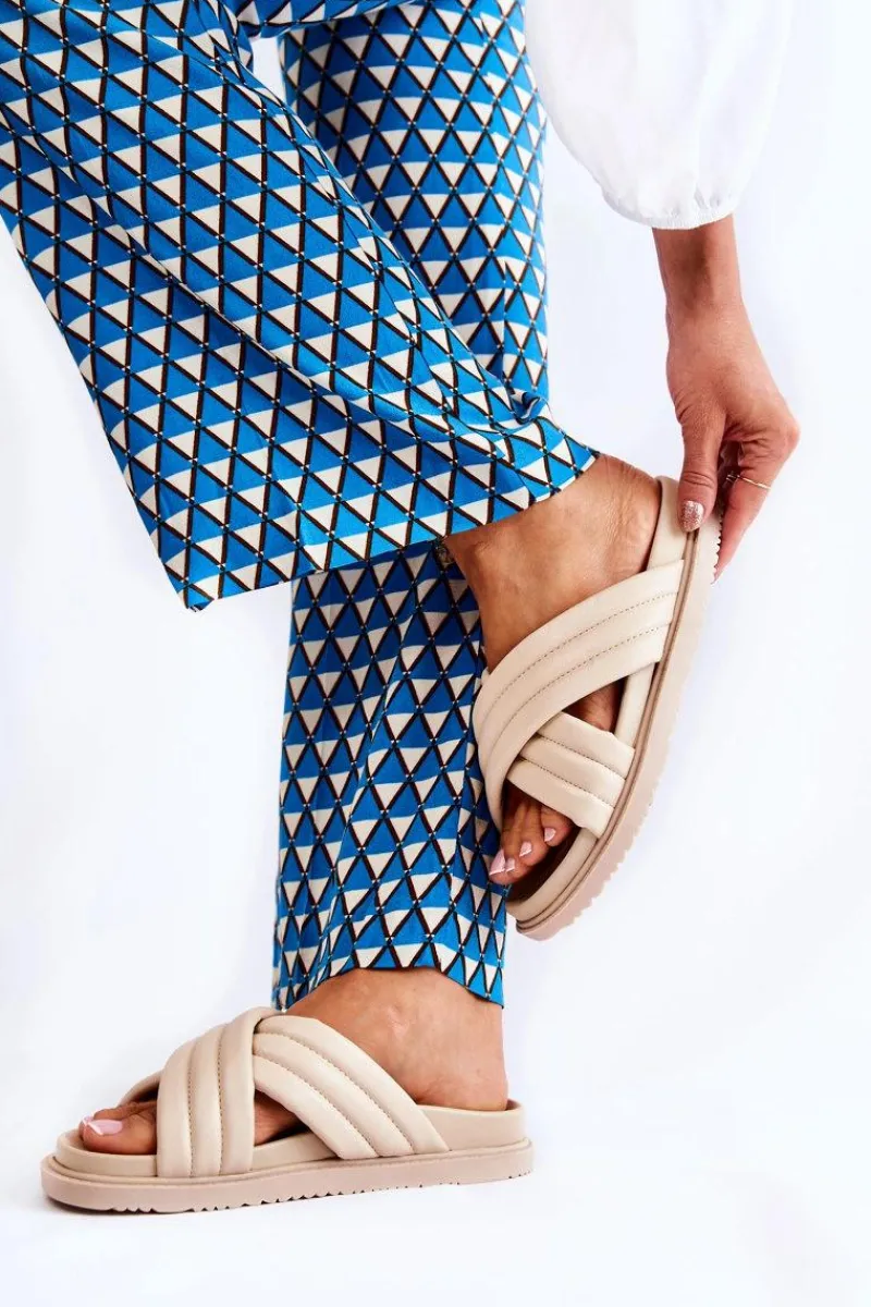 Klapki Damskie Klasyczne>Boto Klasyczne Damskie Klapki Skórzane Beżowe Daron