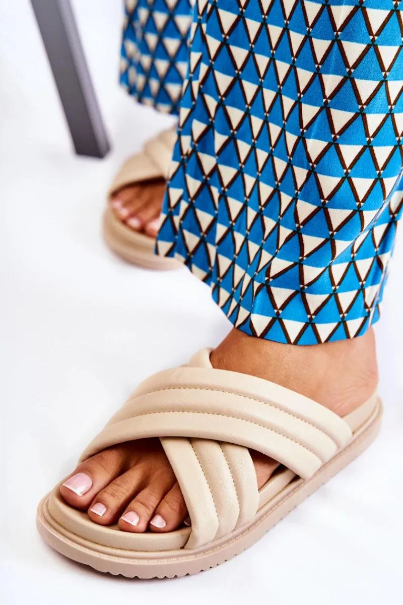 Klapki Damskie Klasyczne>Boto Klasyczne Damskie Klapki Skórzane Beżowe Daron