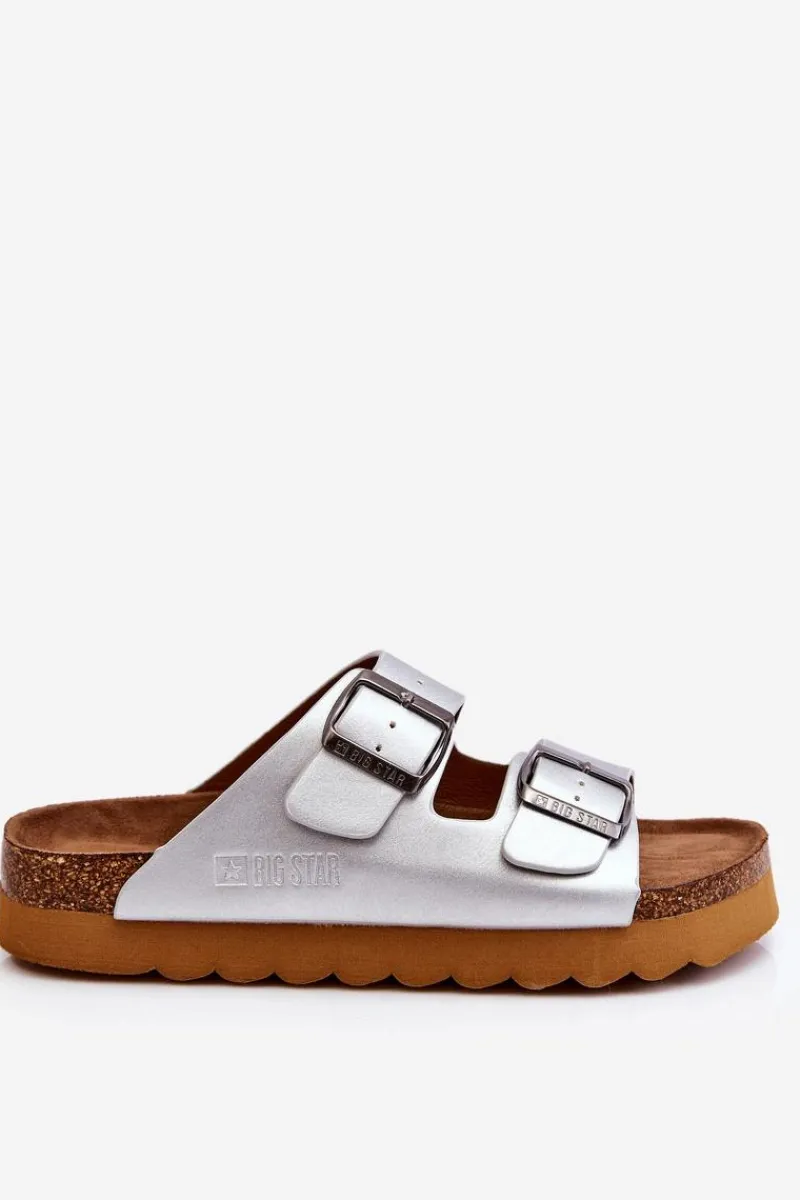 Outlet Big Star Shoes Klasyczne Damskie Klapki Big Star LL274476 Srebrne Srebrny