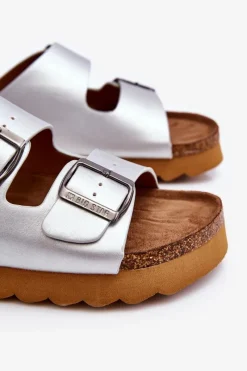 Outlet Big Star Shoes Klasyczne Damskie Klapki Big Star LL274476 Srebrne Srebrny