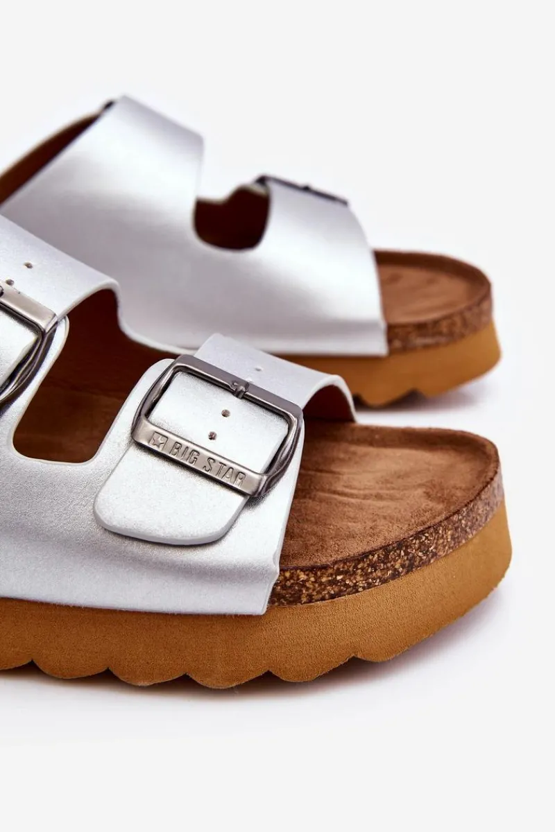 Outlet Big Star Shoes Klasyczne Damskie Klapki Big Star LL274476 Srebrne Srebrny