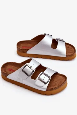 Outlet Big Star Shoes Klasyczne Damskie Klapki Big Star LL274476 Srebrne Srebrny