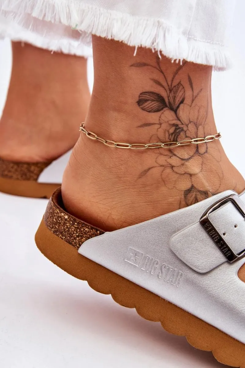 Outlet Big Star Shoes Klasyczne Damskie Klapki Big Star LL274476 Srebrne Srebrny