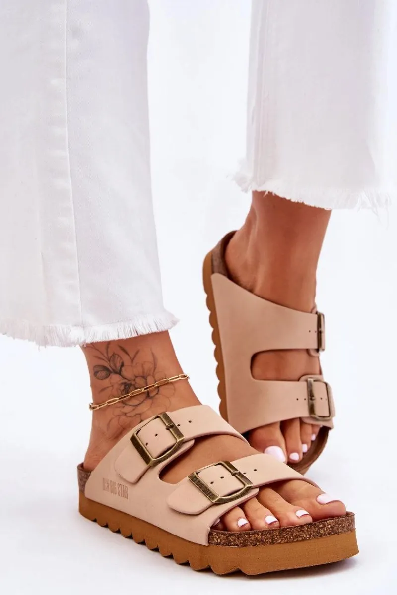 Best Klasyczne Damskie Klapki Big Star LL274478 Beżowe Damskie Klapki Damskie Big Star|Klapki Damskie Klasyczne