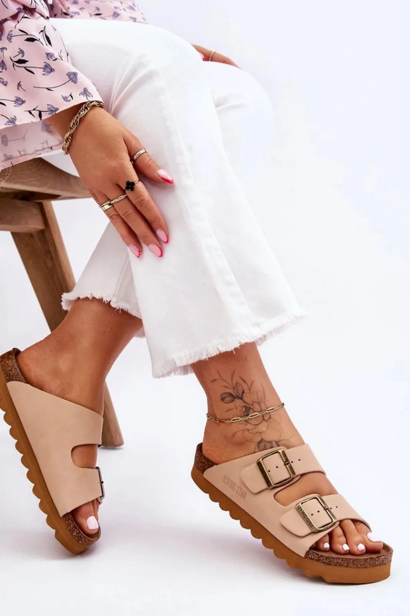 Best Klasyczne Damskie Klapki Big Star LL274478 Beżowe Damskie Klapki Damskie Big Star|Klapki Damskie Klasyczne