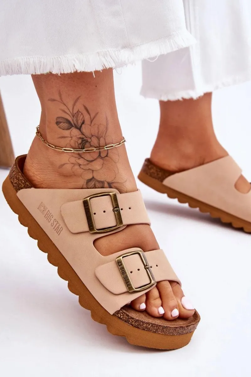 Best Klasyczne Damskie Klapki Big Star LL274478 Beżowe Damskie Klapki Damskie Big Star|Klapki Damskie Klasyczne