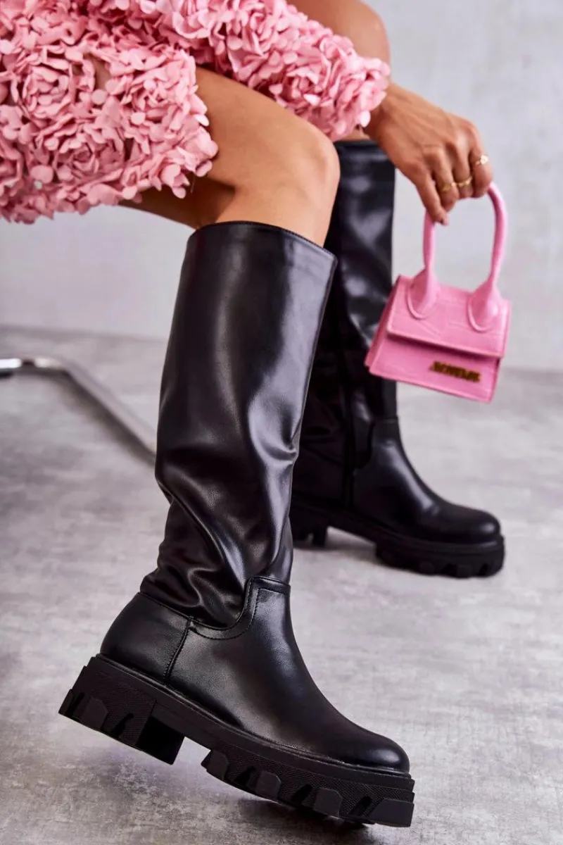 Kozaki Wiosenne|Kozaki Płaskie>Boto Klasyczne Damskie Kozaki Do Kolana Czarne Clarisa