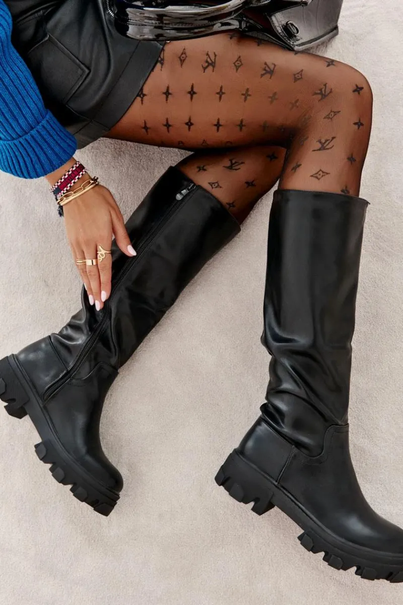 Kozaki Wiosenne|Kozaki Płaskie>Boto Klasyczne Damskie Kozaki Do Kolana Czarne Clarisa