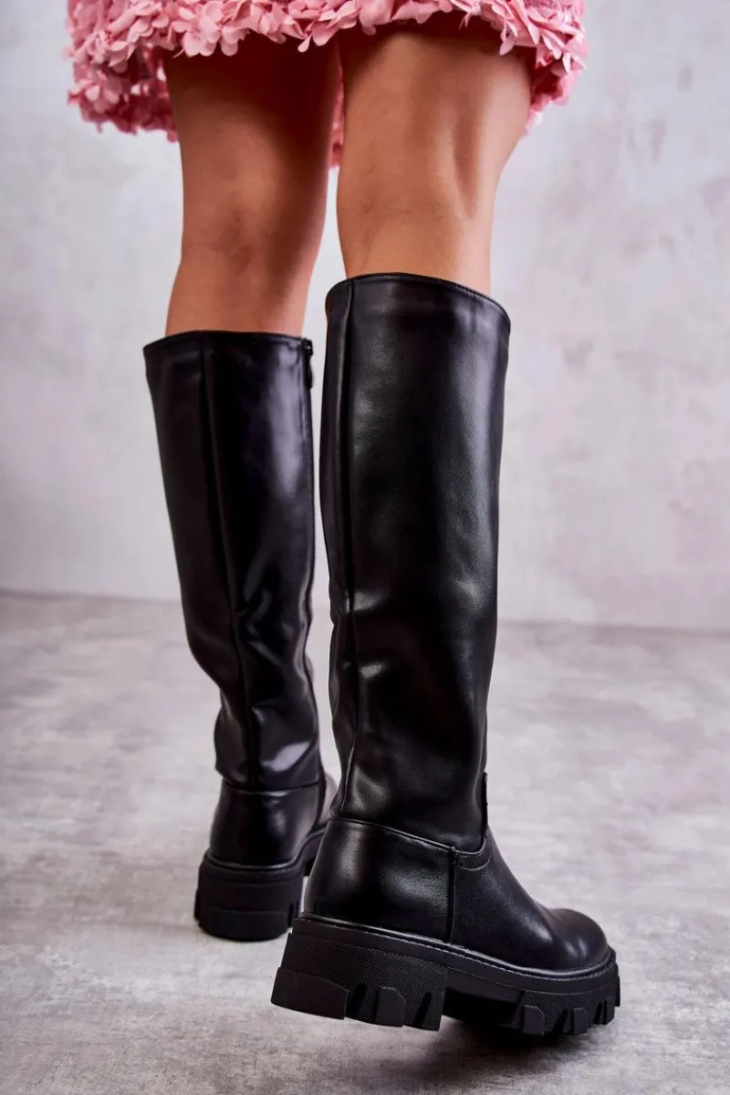 Kozaki Wiosenne|Kozaki Płaskie>Boto Klasyczne Damskie Kozaki Do Kolana Czarne Clarisa