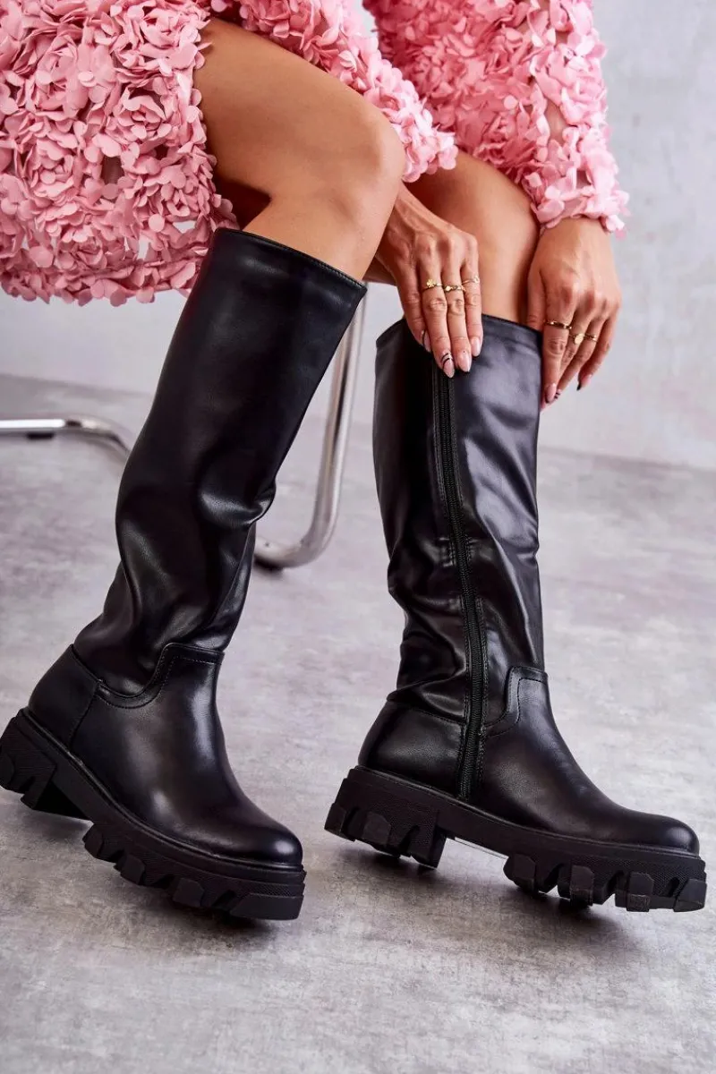 Kozaki Wiosenne|Kozaki Płaskie>Boto Klasyczne Damskie Kozaki Do Kolana Czarne Clarisa