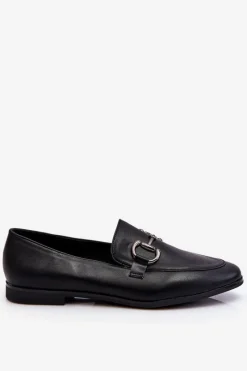 Mokasyny Damskie Skórzane>Boto Klasyczne Damskie Mokasyny Z Ozdobą Czarne Jamie