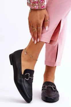 Mokasyny Damskie Skórzane>Boto Klasyczne Damskie Mokasyny Z Ozdobą Czarne Jamie