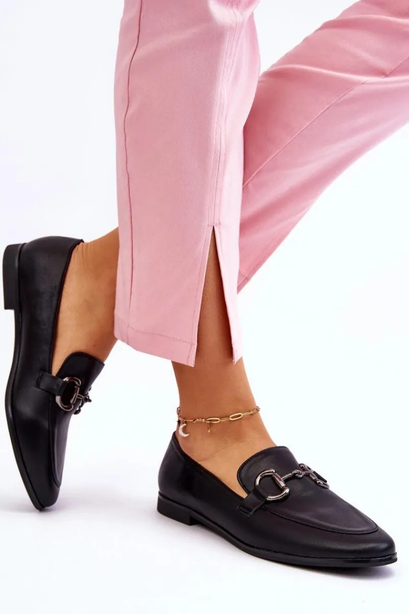 Mokasyny Damskie Skórzane>Boto Klasyczne Damskie Mokasyny Z Ozdobą Czarne Jamie