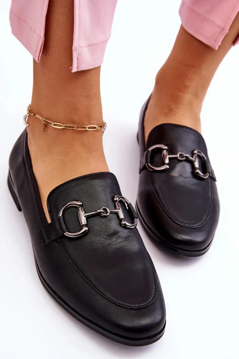 Mokasyny Damskie Skórzane>Boto Klasyczne Damskie Mokasyny Z Ozdobą Czarne Jamie