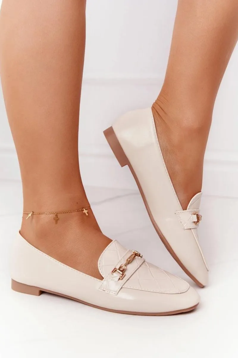 Discount Klasyczne Damskie Mokasyny Beżowe Eloquence Damskie Mokasyny Damskie Skórzane