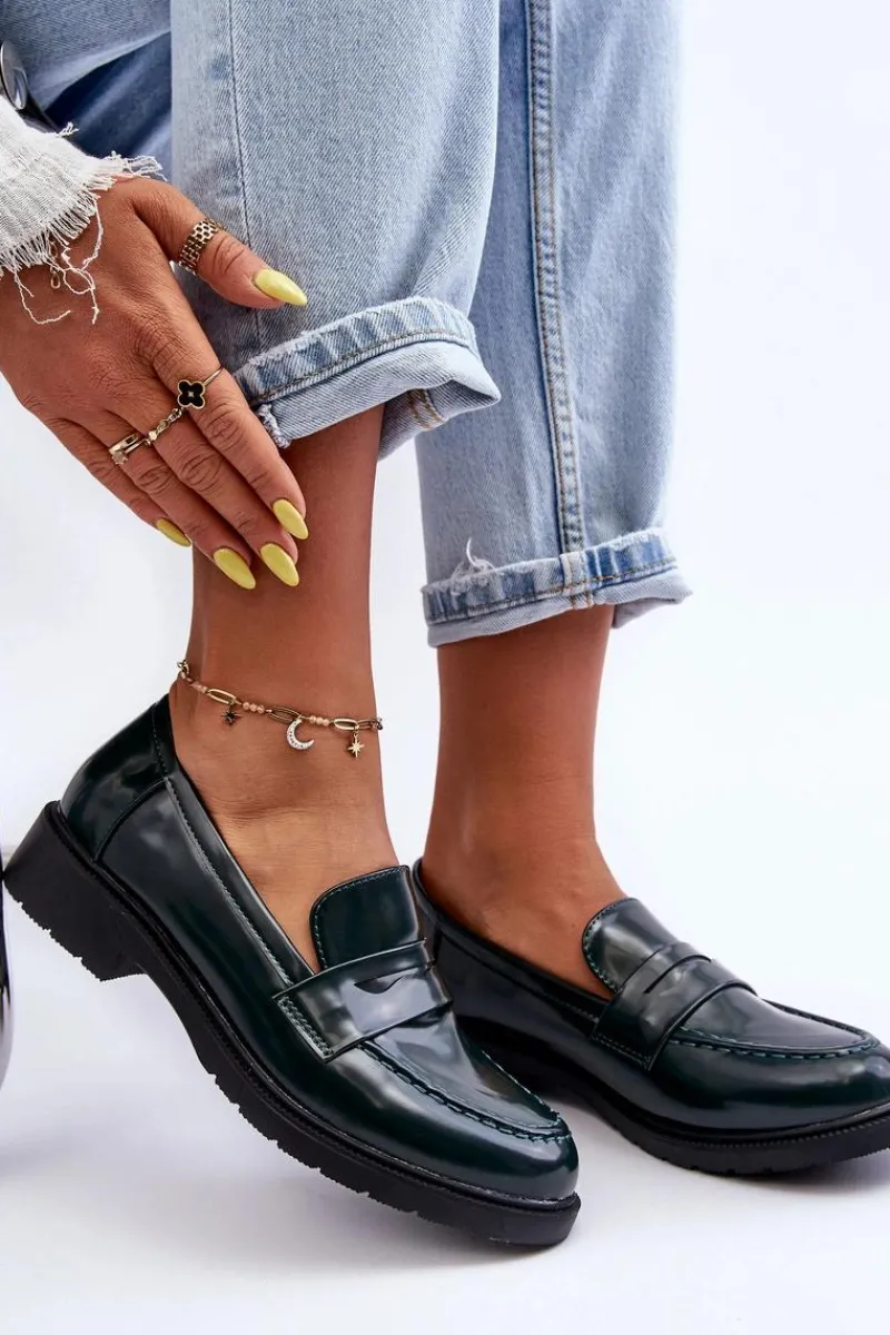 Outlet Klasyczne Damskie Mokasyny Zielone Faradays Damskie Mokasyny Damskie Skórzane|Mokasyny Na Platformie