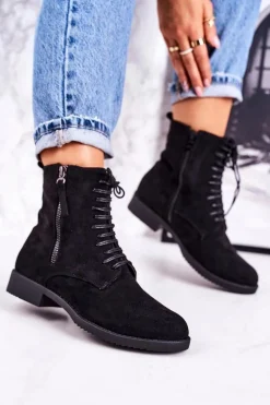 Hot Boto Klasyczne Damskie Ocieplane Botki Zamszowe Czarne Simplicity
