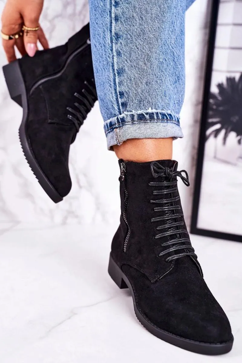 Hot Boto Klasyczne Damskie Ocieplane Botki Zamszowe Czarne Simplicity