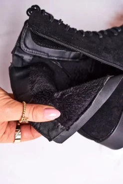 Hot Boto Klasyczne Damskie Ocieplane Botki Zamszowe Czarne Simplicity