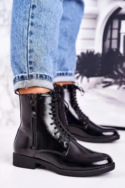 Botki Sznurowane|Czarne Botki>Boto Klasyczne Damskie Ocieplane Botki Lakierowane Czarne Simplicity