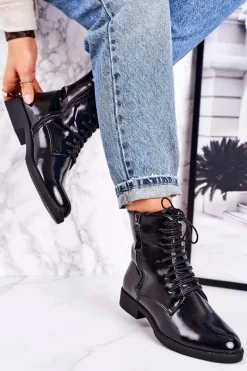 Botki Sznurowane|Czarne Botki>Boto Klasyczne Damskie Ocieplane Botki Lakierowane Czarne Simplicity