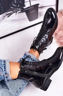 Botki Sznurowane|Czarne Botki><noscript><img width=