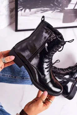 Botki Sznurowane|Czarne Botki><noscript><img width=