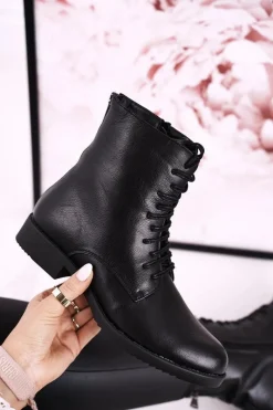 Online Klasyczne Damskie Ocieplane Botki Ozdobny Suwak Czarne Simple Damskie Botki Sznurowane|Czarne Botki