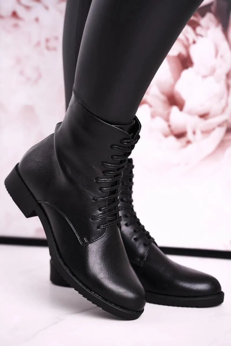 Online Klasyczne Damskie Ocieplane Botki Ozdobny Suwak Czarne Simple Damskie Botki Sznurowane|Czarne Botki