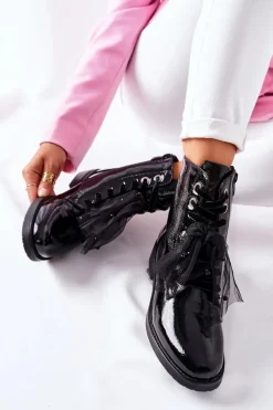 Discount Damskie buty S.Barski Klasyczne Damskie Ocieplane Botki Lakierowane Czarne La Grotta