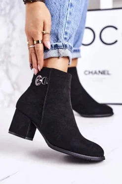 Best Boto Klasyczne Damskie Ocieplane Botki Na Słupku Czarne Success