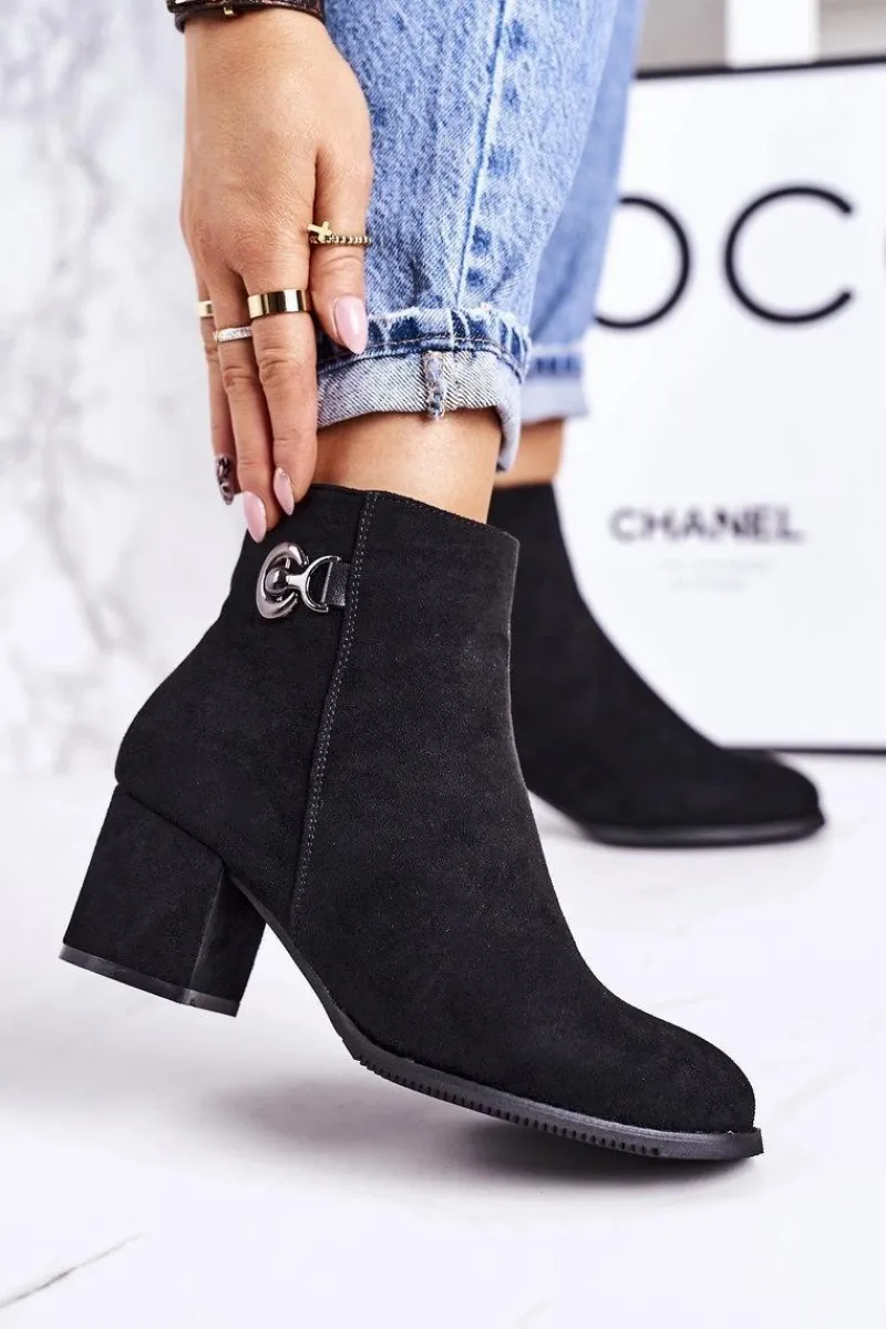 Best Boto Klasyczne Damskie Ocieplane Botki Na Słupku Czarne Success