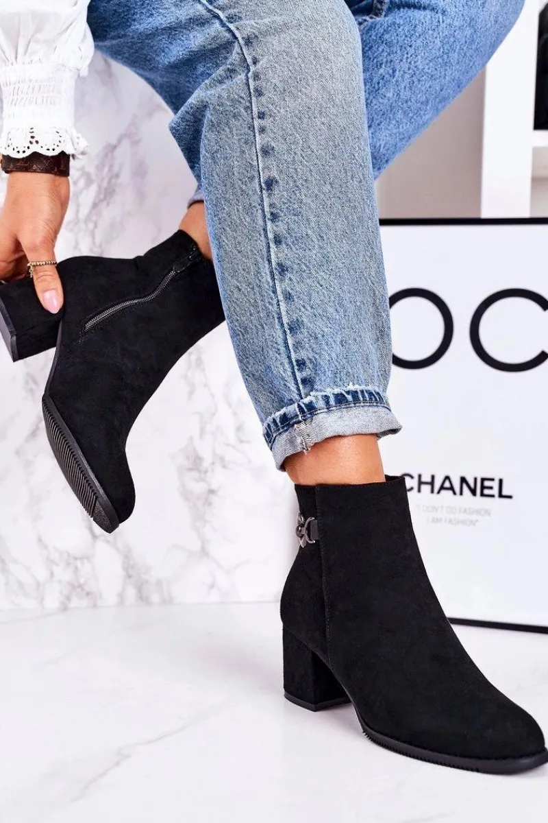 Best Boto Klasyczne Damskie Ocieplane Botki Na Słupku Czarne Success