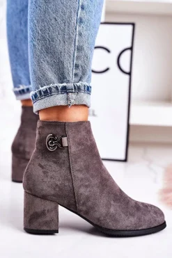 Discount Klasyczne Damskie Ocieplane Botki Na Słupku Szare Success Damskie Botki Na Słupku|Czarne Botki