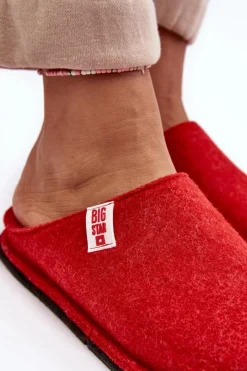 Best Klasyczne Damskie Papcie Big Star KK276012 Czerwone Damskie Kapcie Klasyczne