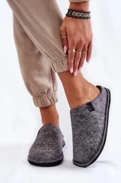 Kapcie Klasyczne>Big Star Shoes Klasyczne Damskie Papcie Big Star KK276014 Szare Szary