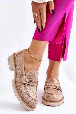 Boto Klasyczne Damskie Półbuty Mokasyny Beżowe Kolton