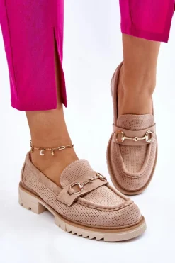 Boto Klasyczne Damskie Półbuty Mokasyny Beżowe Kolton