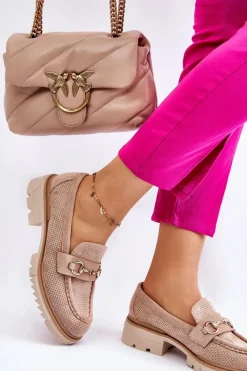 Boto Klasyczne Damskie Półbuty Mokasyny Beżowe Kolton