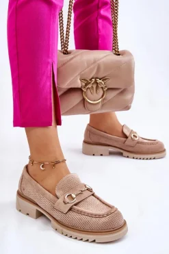 Boto Klasyczne Damskie Półbuty Mokasyny Beżowe Kolton