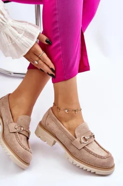 Boto Klasyczne Damskie Półbuty Mokasyny Beżowe Kolton