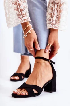 Sandały Na Obcasie>Boto Klasyczne Damskie Sandałki Na Słupku Czarne Ester