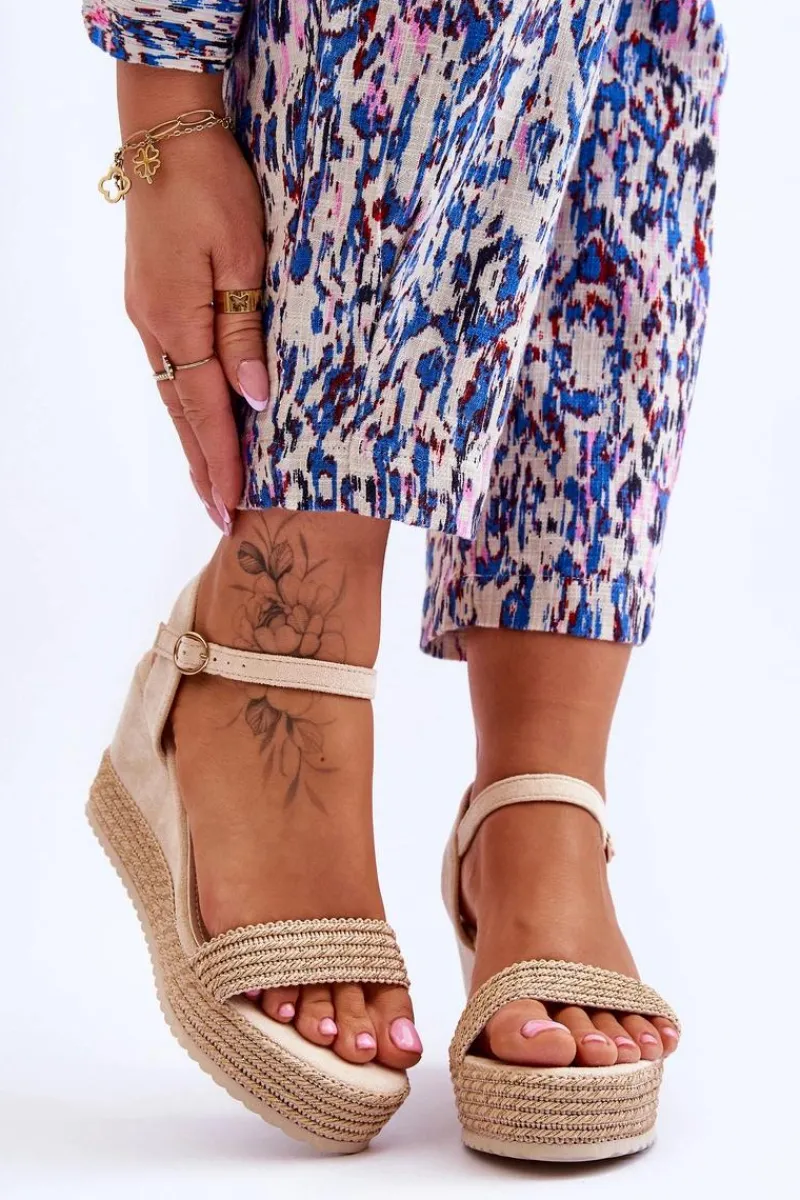 Hot Boto Klasyczne Damskie Sandały Na Koturnie Beżowe Malmo