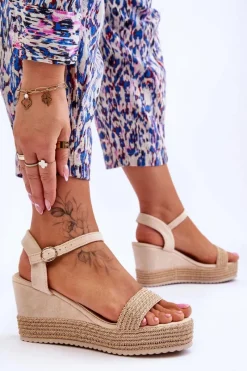 Hot Boto Klasyczne Damskie Sandały Na Koturnie Beżowe Malmo