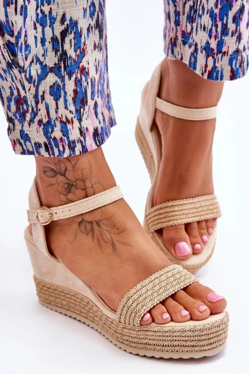 Hot Boto Klasyczne Damskie Sandały Na Koturnie Beżowe Malmo