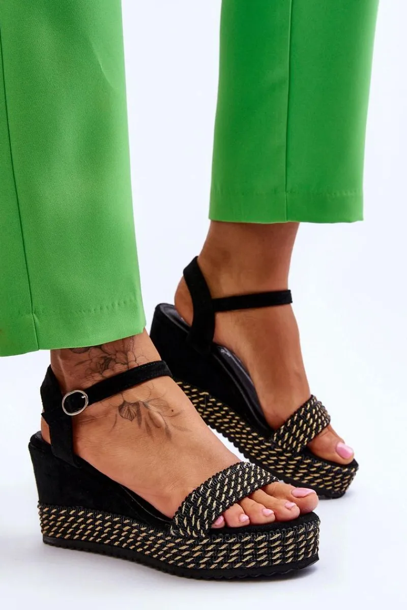 Clearance Boto Klasyczne Damskie Sandały Na Koturnie Czarne Malmo